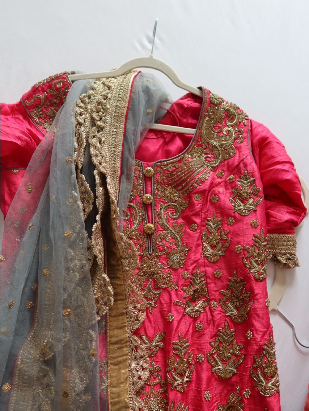 Embroidered Pink & Gold Ethnic Dress with Sheer Dupatta